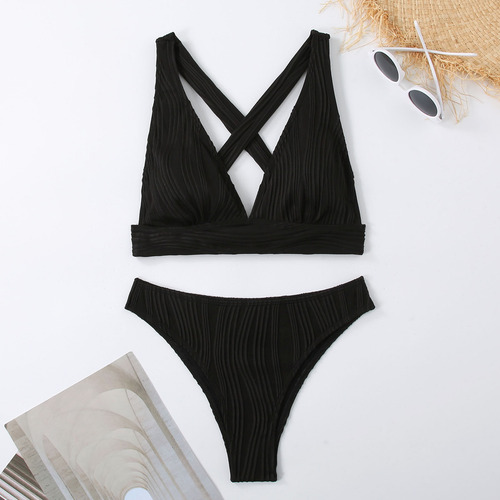 Bikini Acolchado Push-up Con Cuello En V Y Cuello Colgante D
