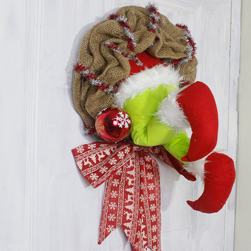 Corona De Felpa Navideña De Grinch Para Decoración De