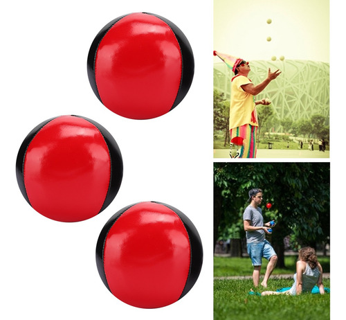 Pelota De Malabarismo De Cuero 3pcs Rojo Negro Pu Alta Gama