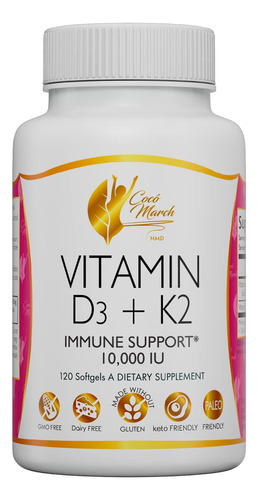 Coco March Vitamina D3+k2 10,000 Ui  Suministro De 4 Meses