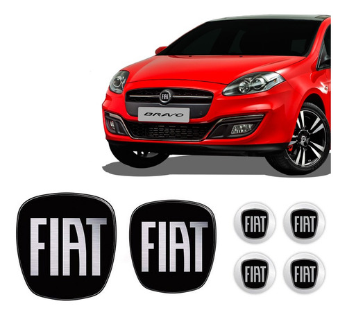 Kit Emblemas Adesivos Fiat Bravo Black Piano Resinado