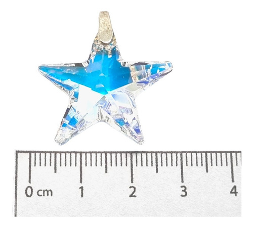Dije Plata Cristal Swa Estrella Aurora Boreal 30mm Con Tanza