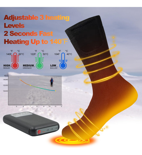 Calcetines Térmicos Eléctricos Heated Socks Modelos Unisex Negro Diseño De La Tela Talle