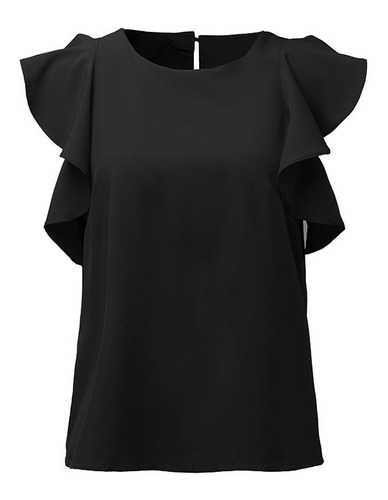 Blusa Mingyiyi Olanes De Chifón Color Negro