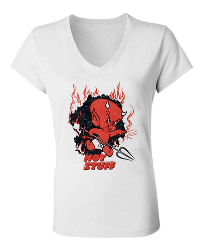 Remera Mujer Hot Stuff Diablo  Escote V Spun