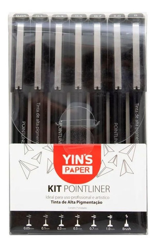 Kit Caneta Nankin Pointliner 07 Unidades Yin´s Paper Cor da tinta Preto Cor do exterior Preto