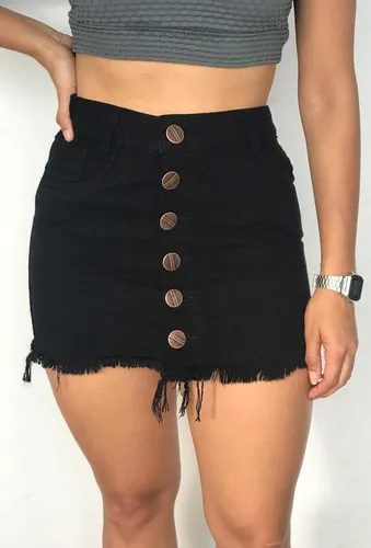 Saia Jeans Com Bot o Bot es Na Frente Frontal