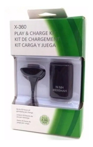 Kit 1bateria P/ Controle Xbox 360 + 1 Cabo Carregador Preto