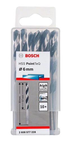 Kit C/ 10 Brocas De Aço Rápido Bosch Hss Pointteq 6,0mm