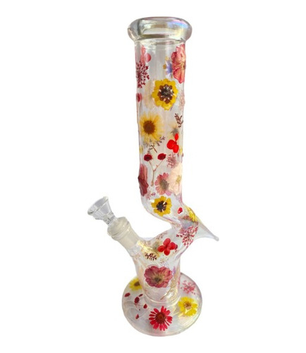 Bong De Cristal Diseño Flores Mujer - Rojo 30 Cm Altura