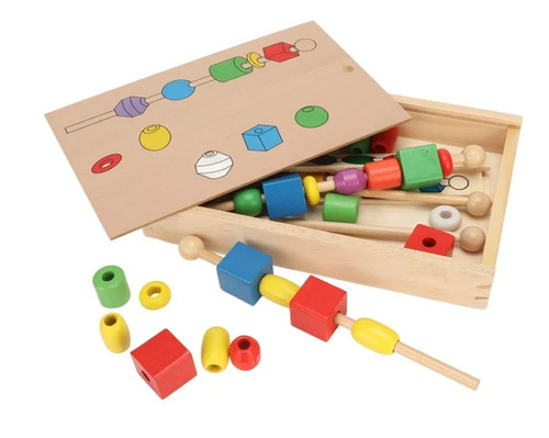 Juego Didáctico Cuentas Figuras Geométricas Palo Madera -94