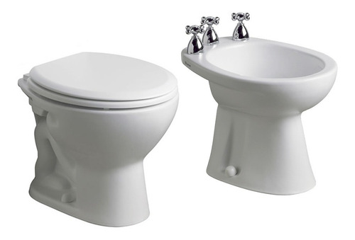 Imagen 3 de 10 de Inodoro Corto Andina Tapa + Bidet Sanitario Blanco Ferrum Mm