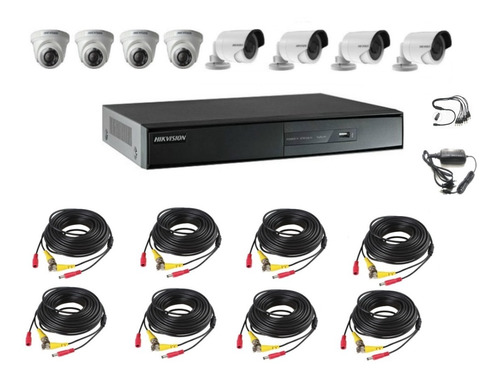 Kit Dvr Hikvision 8 Canales + 8 Cámaras Hd + Cables + Fuente