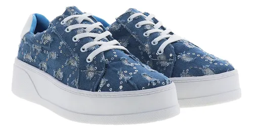 Tenis De Moda Superficie Mezclilla Con Lentejuela Mujer Erez