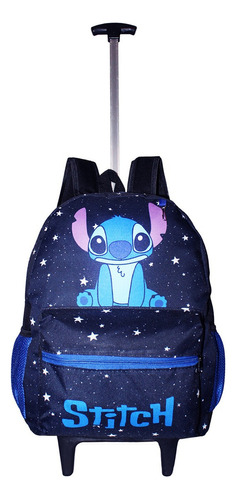 Mochila Lilo Stitch Infantil Feminina Rodinhas Escolar Grand Cor Azul Desenho Do Tecido Lilo & Stitch