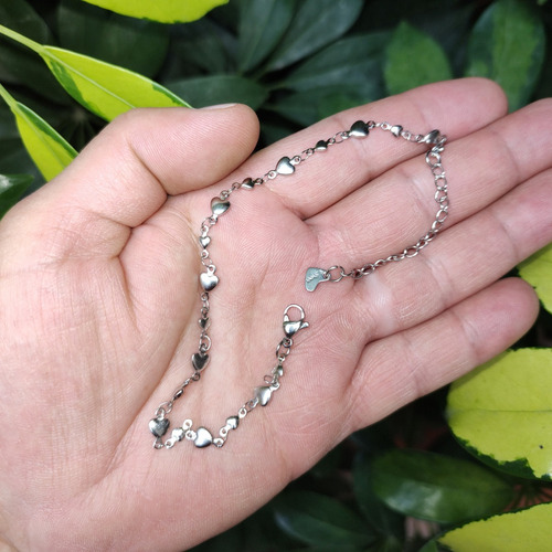 Imagen 2 de 9 de Tobillera Pulsera Mujer Corazones Pie Tobillo Acero Plateado
