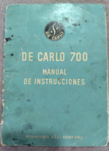 De Carlo 700 Bmw Manual Instrucciones - Original Argentina (Usado)