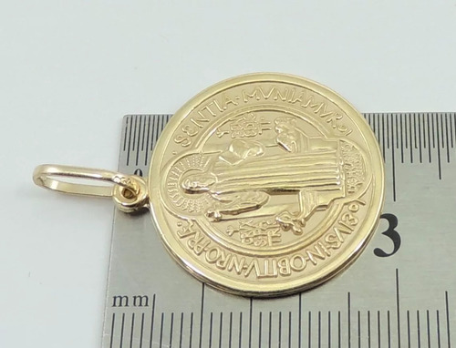 Pingente Medalha São Bento Grande Confeccionada Ouro 18k 750