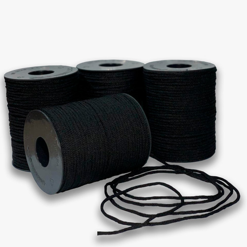 Elastico Roliço Preto Para Mascaras Rolo 100 Metros 3mm