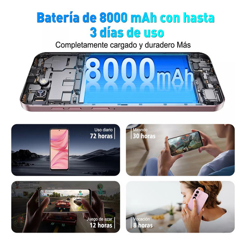 Teléfono Sim Dual Xgody Mate60 256 GB+12 GB de RAM Smartphone Android12 Full Hd 6.79 pulgadas Celular 8000 mAh con reconocimiento facial y desbloqueo púrpura