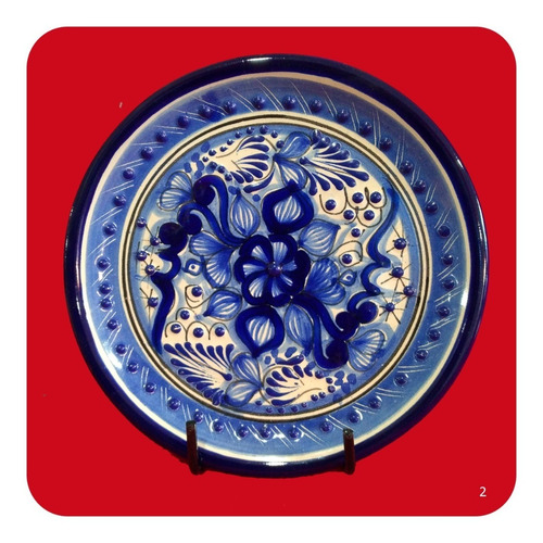 Imagen 3 de 10 de Plato Azul 20 Cm Talavera Poblana Diseño Especial Lujo Plt