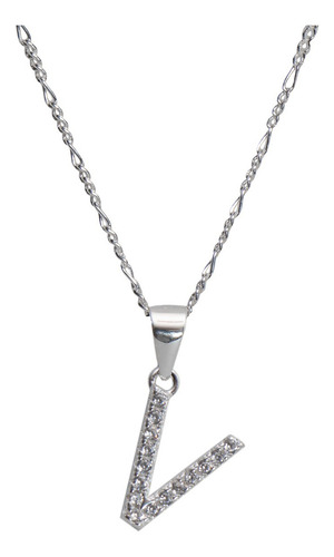 Dije +cadena 100% Plata Ley Letra Inicial Collar Amor Color Plateado V
