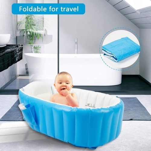 Bañera Inflable Para Bebé Antideslizante Viaje Mini Piscina Color Azul