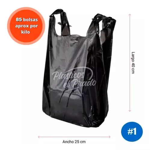 1kg Bolsa Asa Camiseta Negra Bio Dif. Tamaños 100% Reciclada