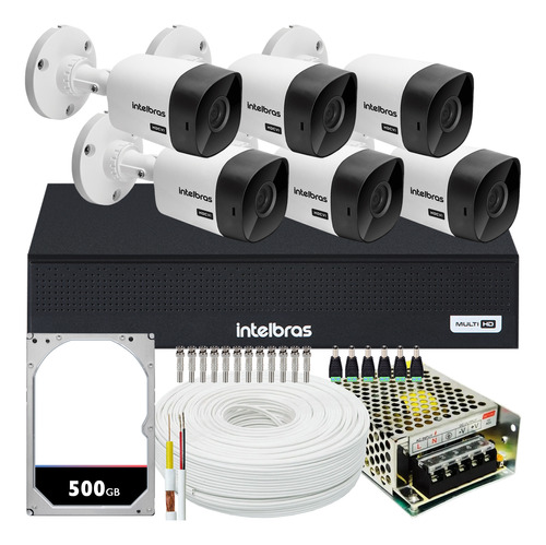 Kit Cftv Monitoramento 6 Cameras Intelbras Vhc 1120 Hd 500gb