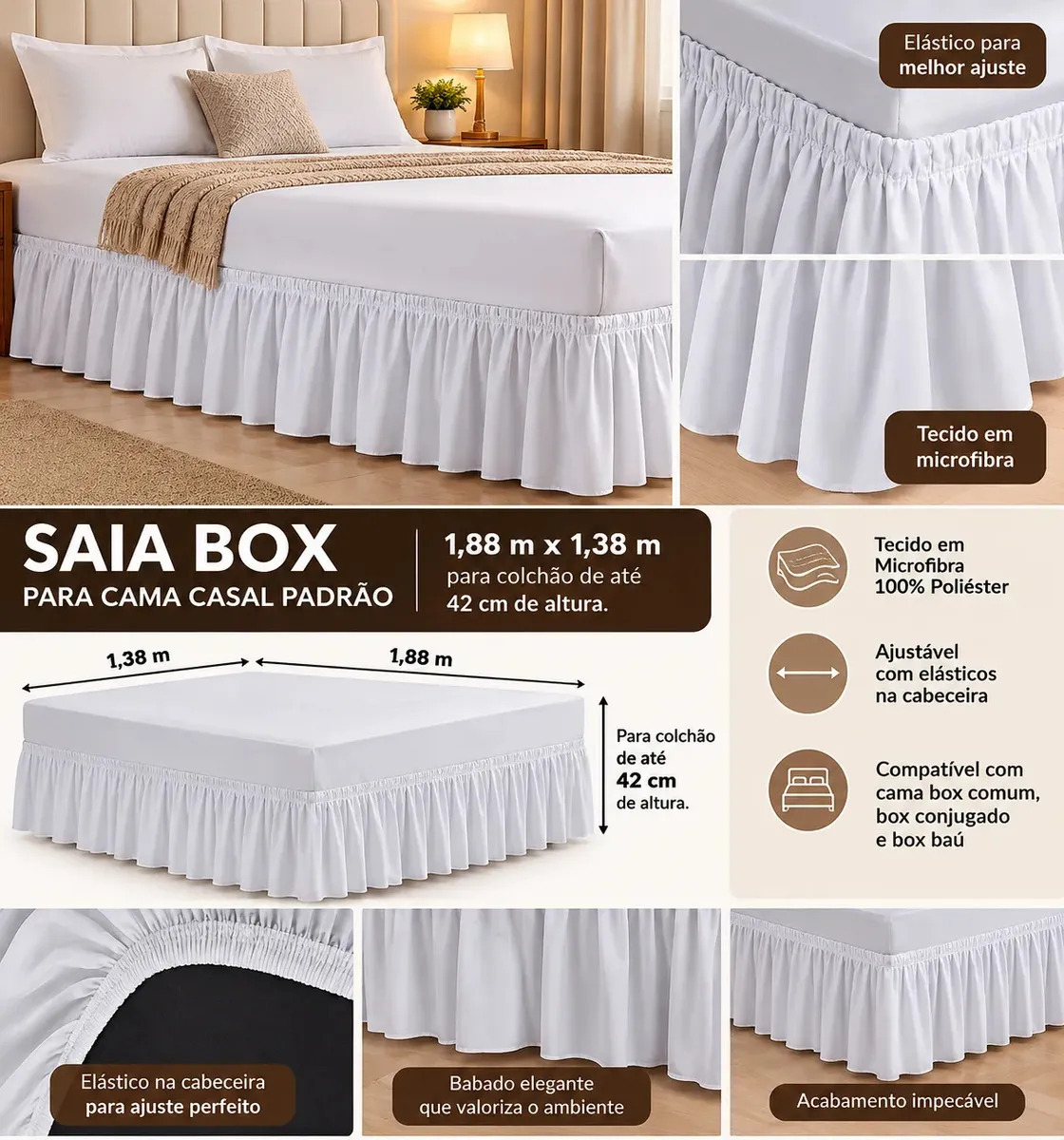 Saia Box Para Cama Casal Padrão Branco 2 Elasticos Branco