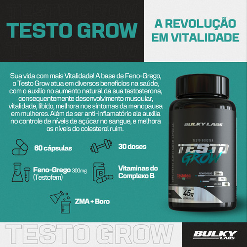 Testo Grow Com Feno Grego - 60 Capsulas