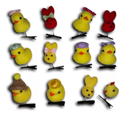X10 Hebilla Patito Pollito Conejito Kawaii Con Aplique Cuak Color Amarillo