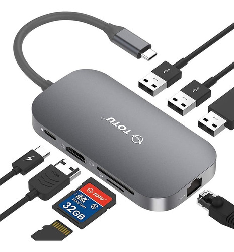 Usb C Hub, Totu 8-in-1 Type C Hub With Ethernet Port, 4k Usb