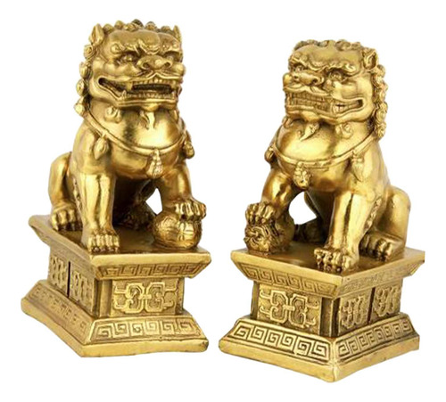 2 Figuras De Leones Guardianes De , Decoración 5cmx4cmx7cm