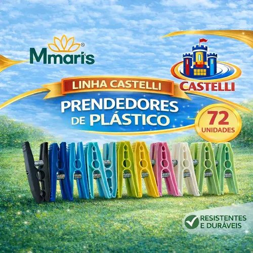 Prendedor de Roupa Prendedores Grampo Varal Pregador Pregadores Castelli - R$ 30,78