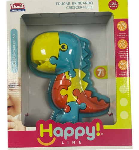 Brinquedo Quebra Cabeça Didático 3d Dino Happy Line 2 Anos