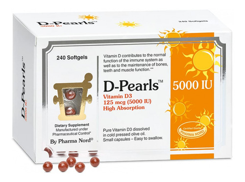 Imagen 1 de 4 de Suplemento Vitamina D D-perlas Vitamina D3 5000 Ui (125 Mcg)