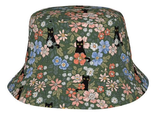 Sombrero De Pescador Con Diseño De Gato Negro Floral Para Mu