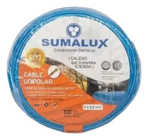 Rollo Cable Unipolar 2,5mm X 100m Normalizado Iram Por E631 Cubierta Celeste