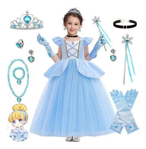 Vestido De Princesa Cenicienta Para Niñas Disfraz De Cosplay Para  Cumpleaños Fiestas Y Disfraces De Halloween Pascua,vestir Con Accesorios  Corona 9pcs