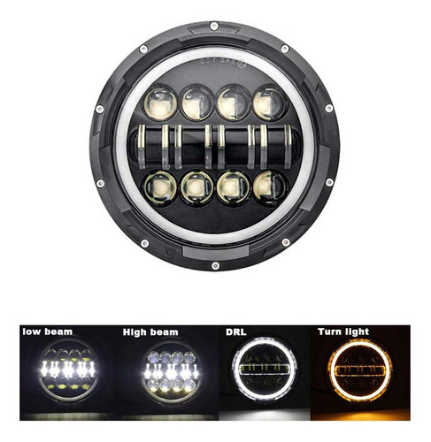 Fwefww Un 7'' H4 Faro Led Drl Ojos Ángel Wrangler Jeep