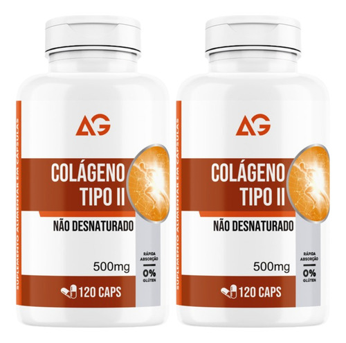 2x Colágeno Tipo 2 500mg 240 Cápsulas Total Auge Nutrition Sabor Neutro