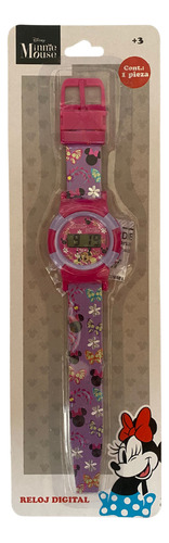 Reloj Digital De Minnie Mouse| Diseño Infantil Y Colección Lila Lila Rosa Chicle
