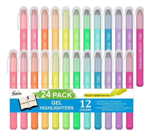 Feela Paquete 24 Resaltadores Gel, 12 Colores Surtidos Sin