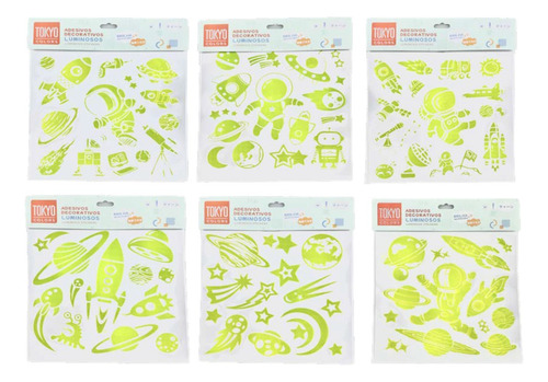 Kit Com 2 Cartelas De Adesivos Luminosos Espaço Astronauta Cor Néon