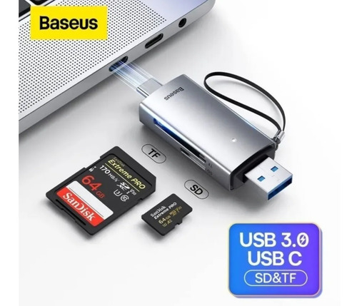 Imagen 10 de 10 de Lector De Tarjetas Baseus Sd Y Microsd Usb A 3.0 Y Usb C 3.0