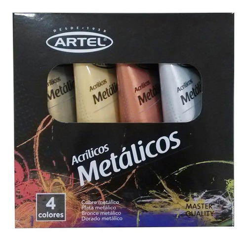 Set De 4 Pinturas Acrílica Metálica 22ml. Artel