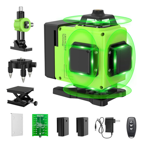 Nivel Láser Verde 4d 16 Líneas Autonivelante 2 Baterías