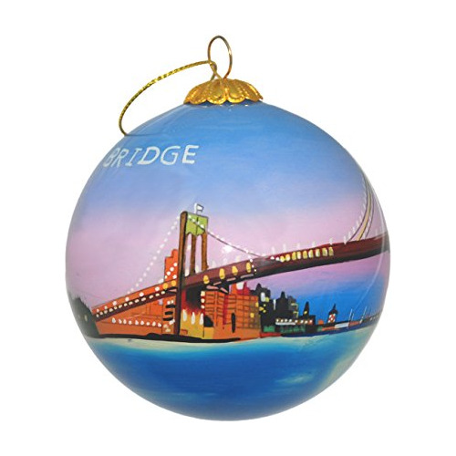 Vidrio Pintado Mano Navidad Ornamento Puente De Brookly...