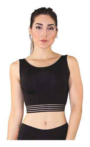 Top Fitness Preto Detalhe Elástico Cropped 